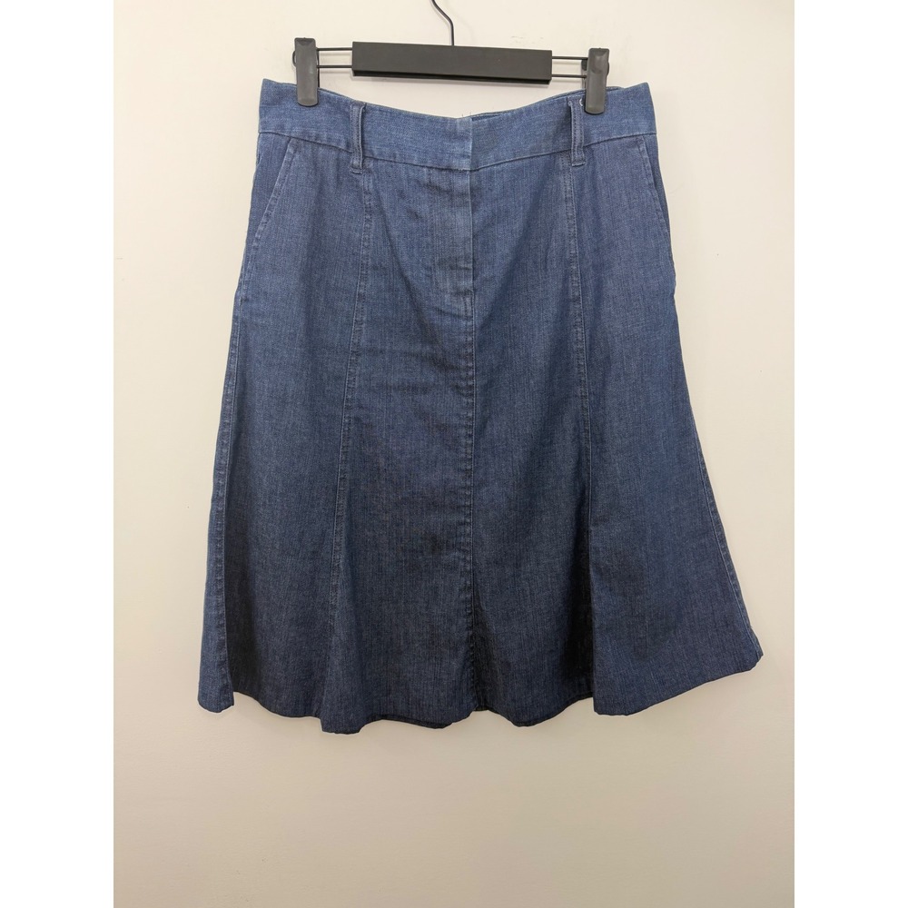 LL Bean Womens 6 Denim A-Line Skirt Dark Wash Blue Paneled Knee Length Skirt